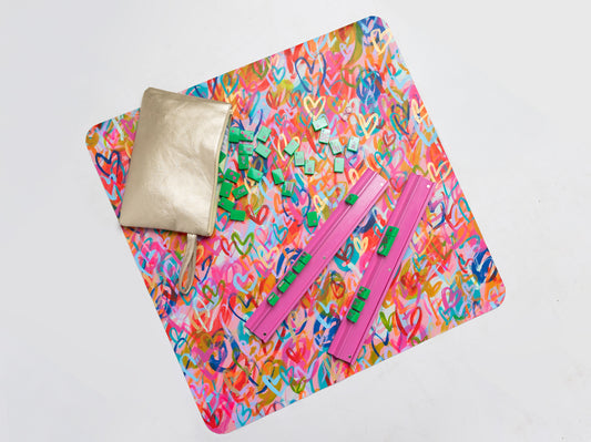 All My Love Leather Mahjong Mat on Pink