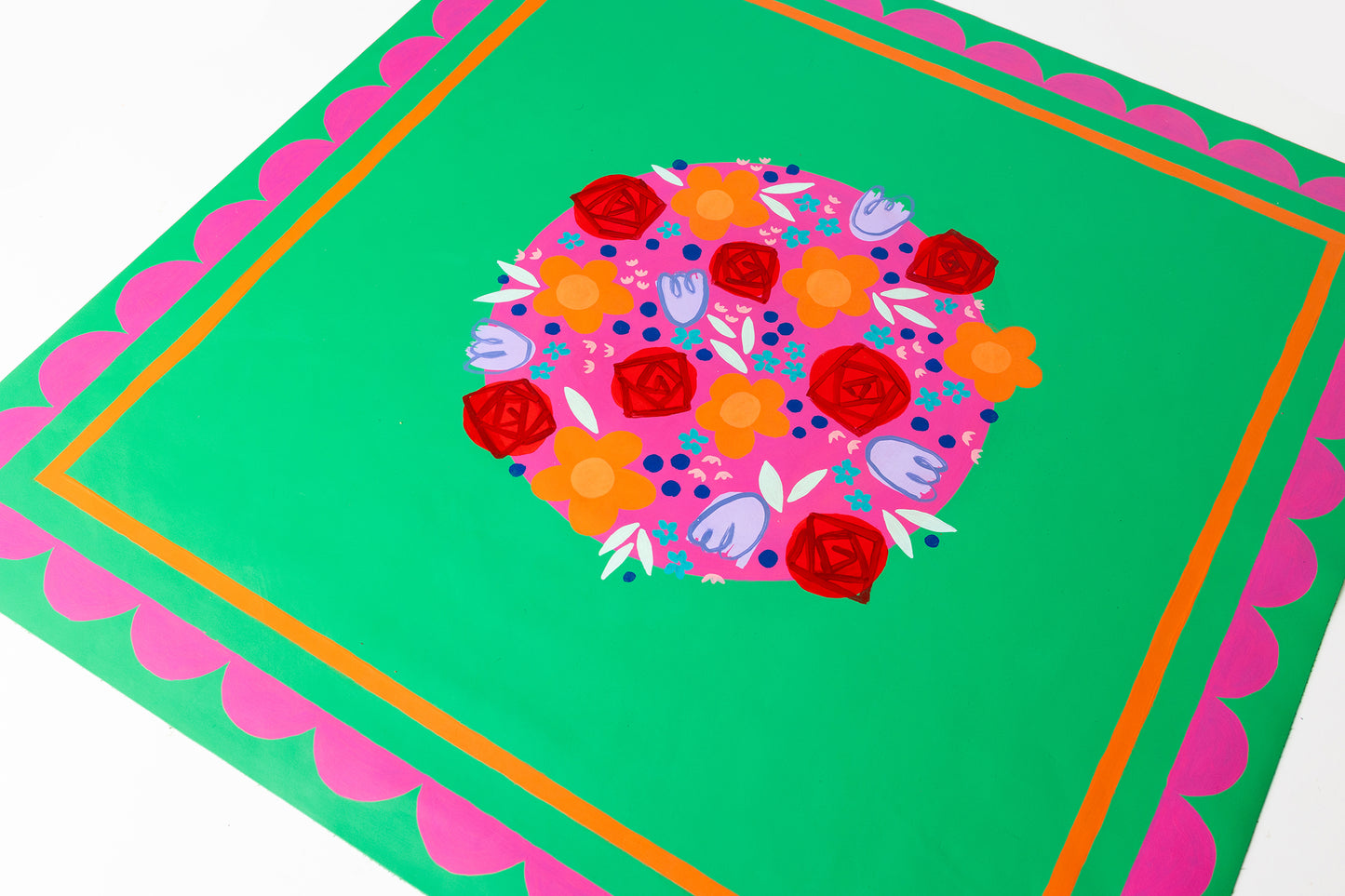 All The Flowers Leather Mahjong Mat in Green