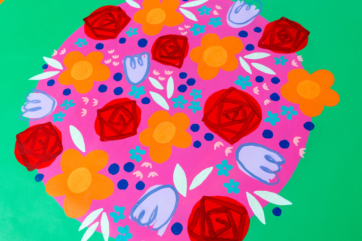 All The Flowers Leather Mahjong Mat in Green